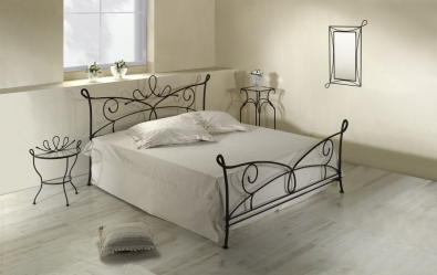 Half round night stand and king size bed made of wrought iron