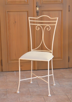 Dining chair wrought iron, creamy color, upholstery S