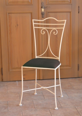 Dining chair wrought iron, creamy color, upholstery T