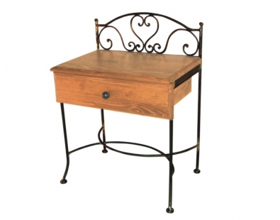 Classic wrought iron night stand with heartwarming design.