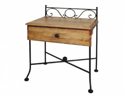 Classic wrought iron night stand with wooden drawer 